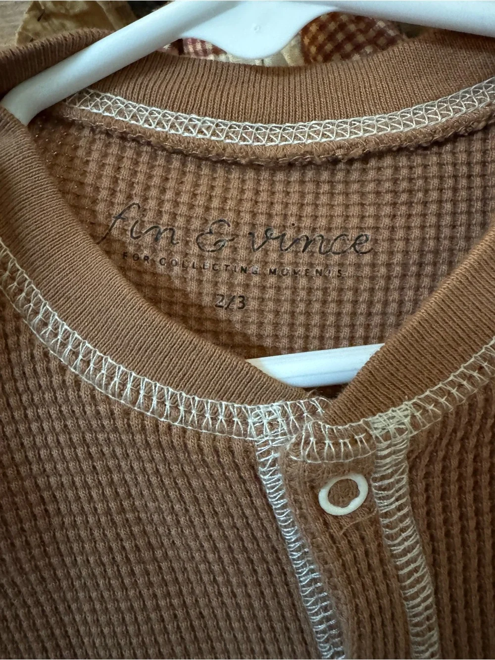 Fin & Vince Waffle-Knit Bodysuit in Warm Brown - Snap Front Size 2/3